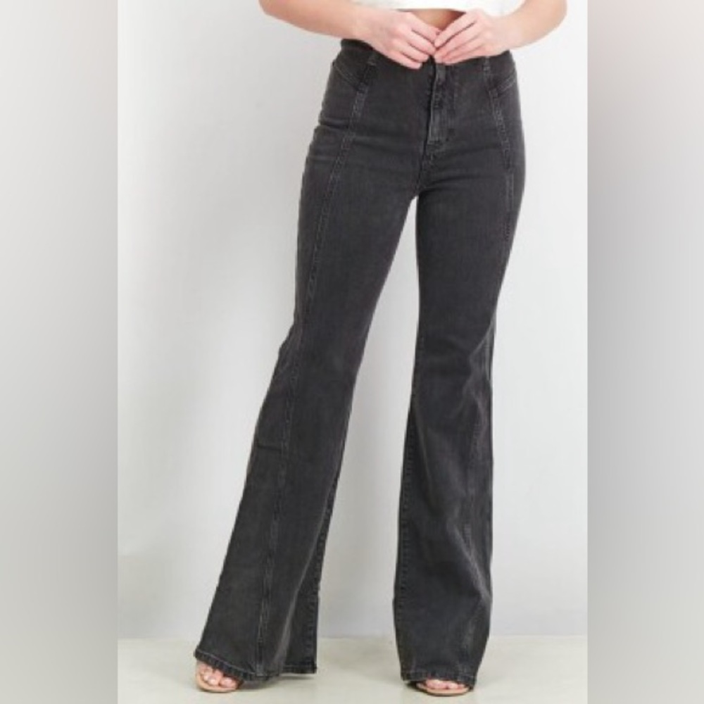 Free People “We The Free” black super high waist flare jeans